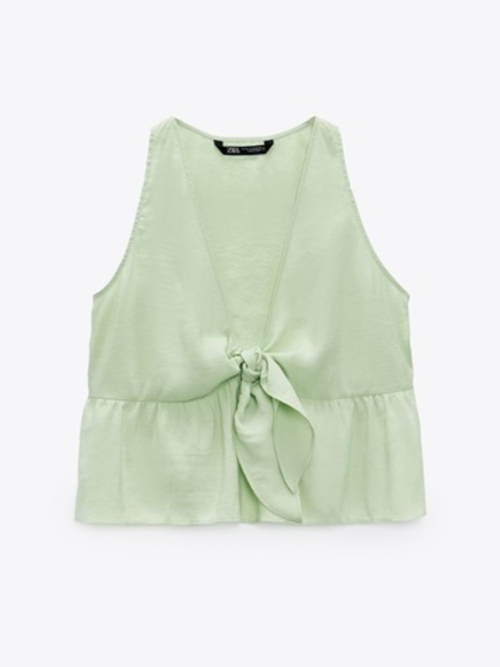 Zara Light Green Tie-Front Sleeveless Top Small